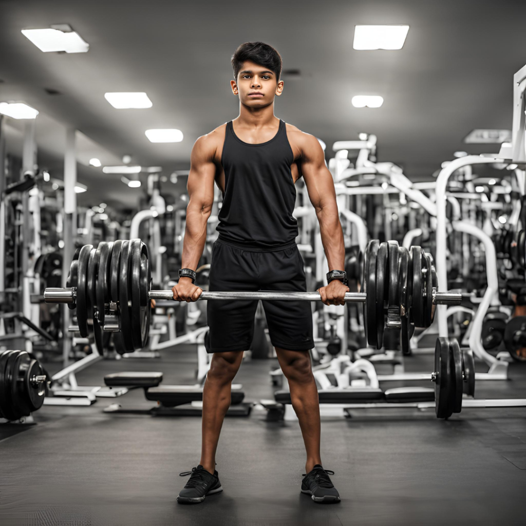 jovem menino treinando musculação